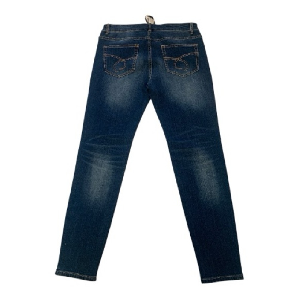 Coco + Carmen Dark Blue Wash Distressed Beaded Skinny Jeans High Rise Size L/XL - Picture 2 of 14